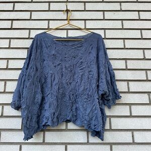 Babette San Francisco Blue Crinkle Textured Drop Shoulder Oversized Top